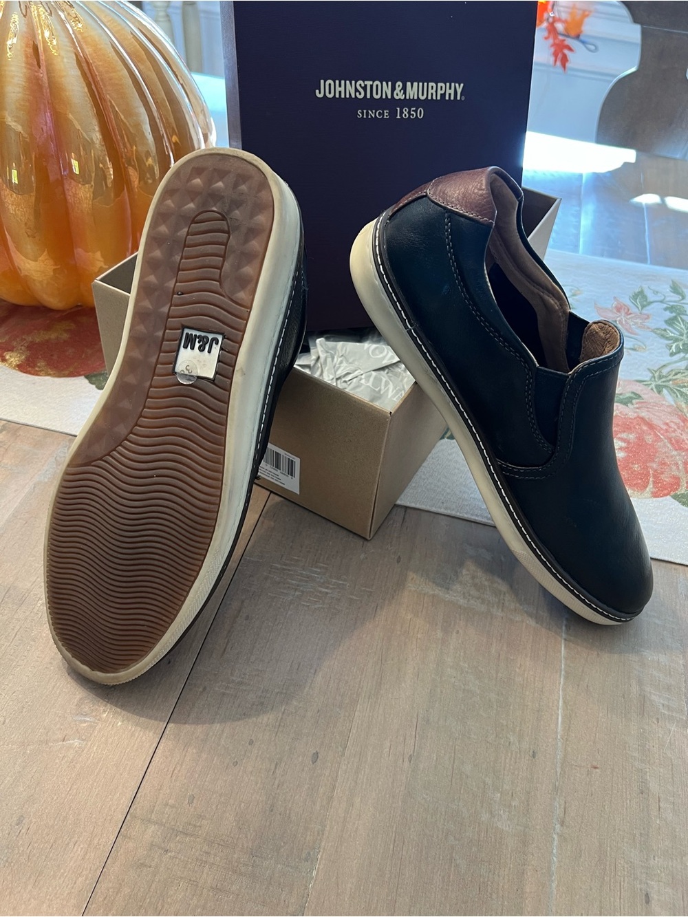 Johnston & Murphy Black and Brown Slip-On Leather Sneakers